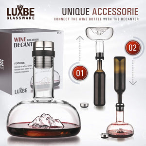 Wine Decanter Crystal Glass 54 oz Aerator, Mountain Design