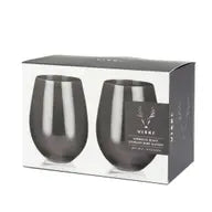 Gunmetal Stemless Wine Glasses (Set of 2) by Viski