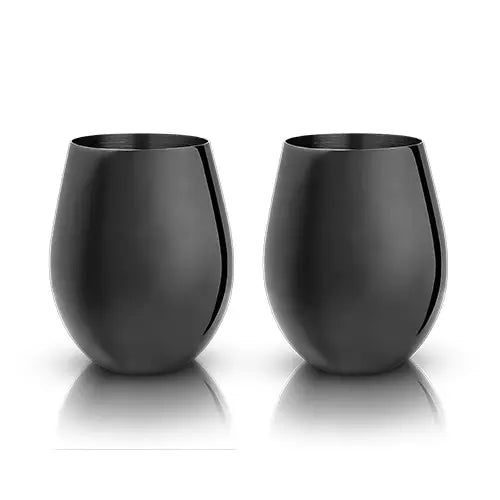 Gunmetal Stemless Wine Glasses by Viski, Set of 2 - Drinkware