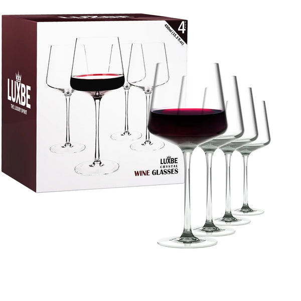 Luxbe - Red Wine Crystal Glasses Set of 4, 15.3 oz, Small